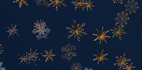 Abstract golden snowflakes on a dark blue backdrop. Perfect for Christmas, New Year, winter holiday celebrations, or elegant festive design proj
