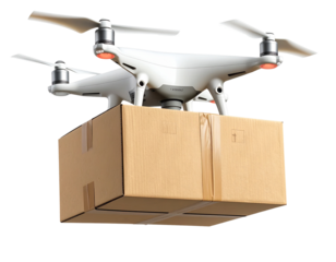  Delivery Drone Carrying Cardboard Box, isolated on transparent background 