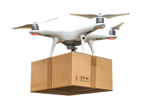  Delivery Drone Carrying Cardboard Box, isolated on transparent background 