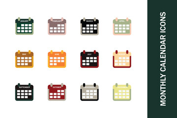 Monthly Calendar Icons Set - 12 Months of the Year Collection