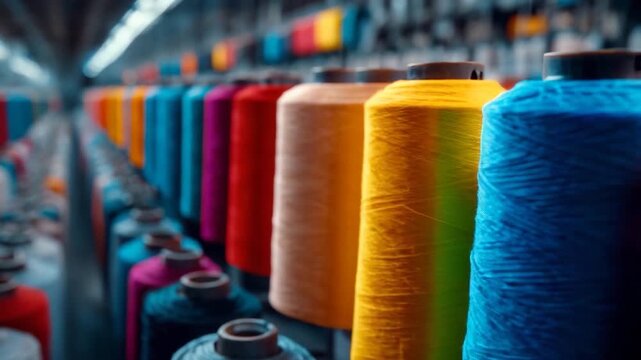Close-up of Colorful Yarn in Fabric Industry