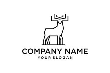 Minimalist Geometric Deer Logo Design with Abstract Antlers Line Art Icon
