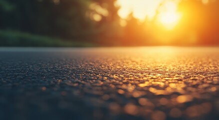 Close-Up View of a Road Surface at Sunset with Warm Light Effects