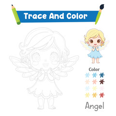 Trace And Color Angel Hand Practice. Vector illustration