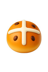 3D Hot Cross Bun Plastic Icon on Transparent Background - Modern Easter Food Symbol for Holiday Designs