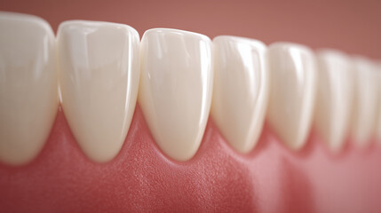 close-up view of healthy human teeth and gums showing enamel texture and smooth gumline, detailed dental anatomy concept. Ideal for dental clinic websites, oral health education materials, or medical