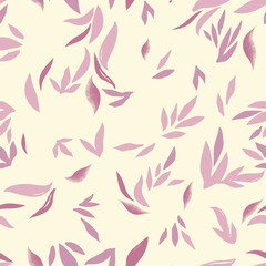 Floral pattern with leaves. Flower seamless wallpaper. Festive pink background