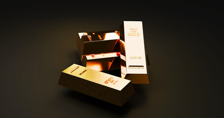 Luxury Gold Bullion Bars on Dark Background Render