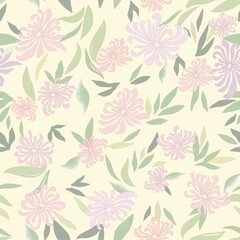 Obraz premium Floral pattern with leaves. Flower seamless wallpaper. Festive pink background