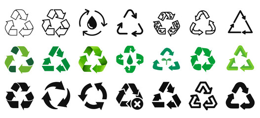 Classic Recycle Symbol Variations Outline Collection Eco-Friendly Design Recycle Symbol Set Isolated on Transparent