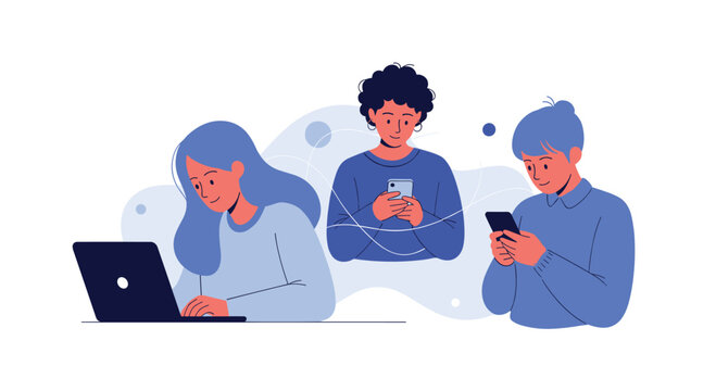 People using technology for communication and work.