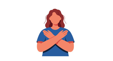 Woman with crossed arms showing rejection or protection.