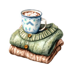 Cozy winter still life isolated on white background