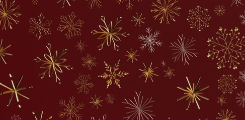 Festive background with detailed golden and white snowflakes on a deep red backdrop perfect for winter holiday designs.
