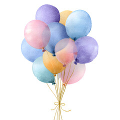 Watercolor balloons arrangement isolated on white background