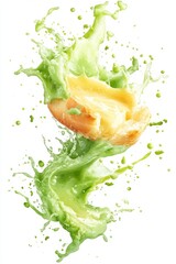 thai custard bread flying with pandan custard splash, isolated on white background