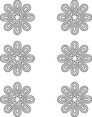 Obraz premium Six black outlined floral shapes on white background