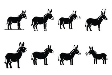 donkey braying  minimal silhouette vector icon set. animal  icon set.