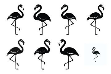 Obraz premium flamingo standing minimal silhouette vector icon set. animal icon set.