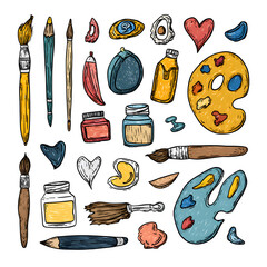 Artistic Supplies Collection isolated on white background