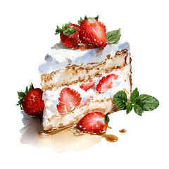 Strawberry shortcake slice isolated on white background