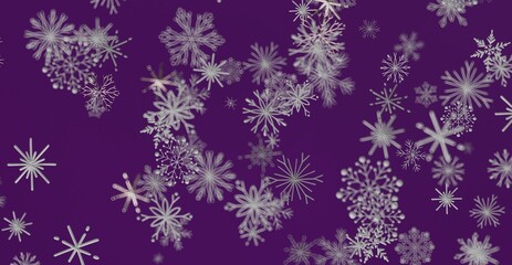 Abstract winter snowflakes falling on purple background. Ideal for Christmas, winter holidays, and seasonal greetings. Perfect for your design n