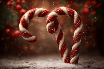  A concept background of a candy cane archway with glitter and stars