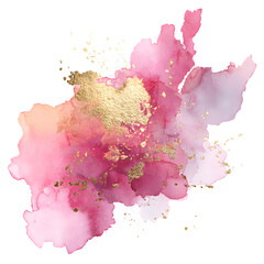 Watercolor and gold floral flourish isolated on white background