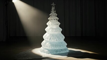Timelapse of melting ice sculpture christmas tree under warm spotlight - Powered by Adobe