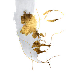 Abstract golden face profile isolated on white background