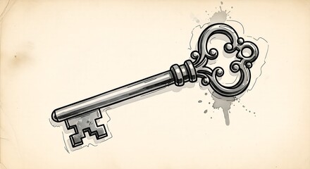 Antique Master Key Illustration Symbolizing Exclusive Access