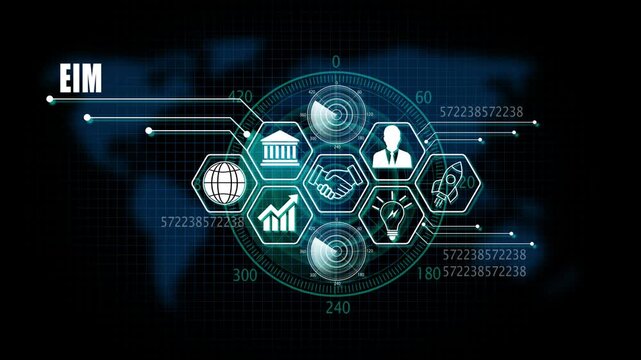 EIM Lifecycle on Futuristic Radar Technology Background. 4k animation 