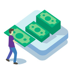 Isometric Character Carrying Money Stack Illustration