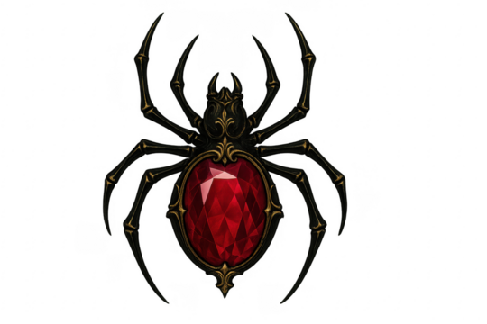 Gothic spider jewelry brooch with red gemstone