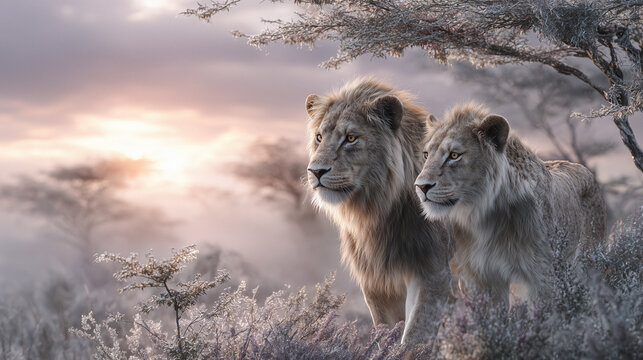 L&ouml;we in afrikanischer Savanne bei Sonnenuntergang &ndash; majest&auml;tische Wildtieraufnahme