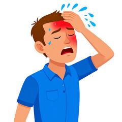 PNG cartoon person sweating with flushed face showing heat, perfect for modeling heat, fever, dehydration, or hot weather themes in health, climate, and fitness contexts