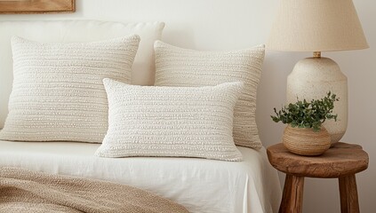 Cozy Textured Decorative Pillows on a Stylish Sofa in a Minimalist Room