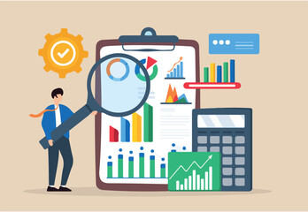 Reviewing financial statements for accuracy, ensuring compliance with regulations, audit analysis concept vector illustration. Business analyst auditing documents