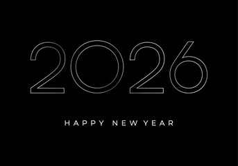 2026 new year. PNG. Transparent black background, overlay, isolated PNG, minimalist white text
