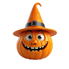 Animated orange smiling jack-o'-lantern wearing a witch's hat, black background