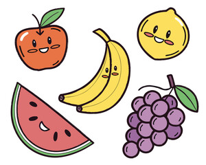 Illustration of various fruits with smiling faces