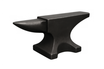 Blacksmithing anvil: heavy metal tool for forging and shaping iron, steel, and other metals on transparent background