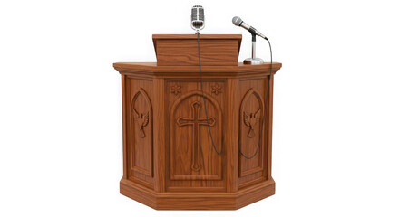 Naklejka premium Ornate wooden pulpit with microphone isolated on transparent background