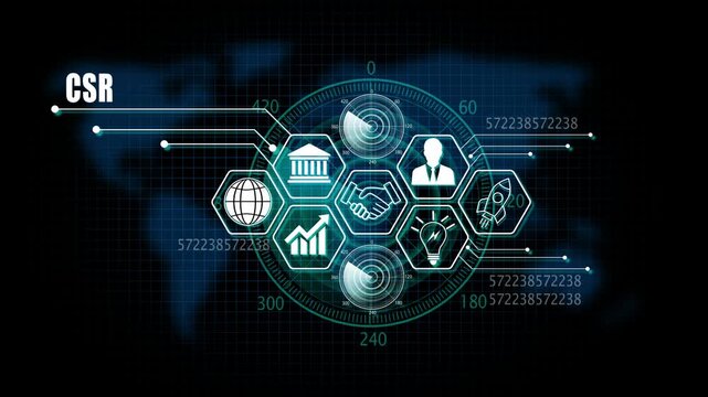 CSR Lifecycle on Futuristic Radar Technology Background. 4k animation  - Powered by Adobe