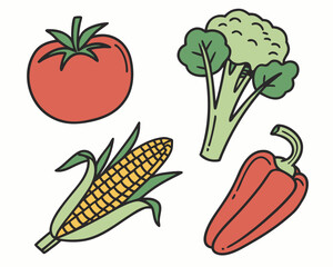 Assortment of fresh vegetables, including corn, tomato