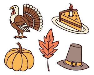 Thanksgiving elements, including turkey and pumpkin