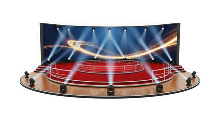 Obraz premium Modern stage with spotlights and circular platform isolated on transparent background