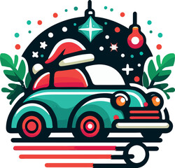 Santa Claus car decor logo icon, colorful vector illustration  white background. .