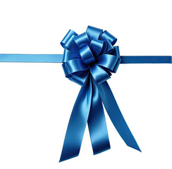 A detailed close-up shot of a dark blue ribbon and bow on black background