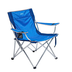Blue and silver portable chair, perfect for outdoor activities, close-up shot